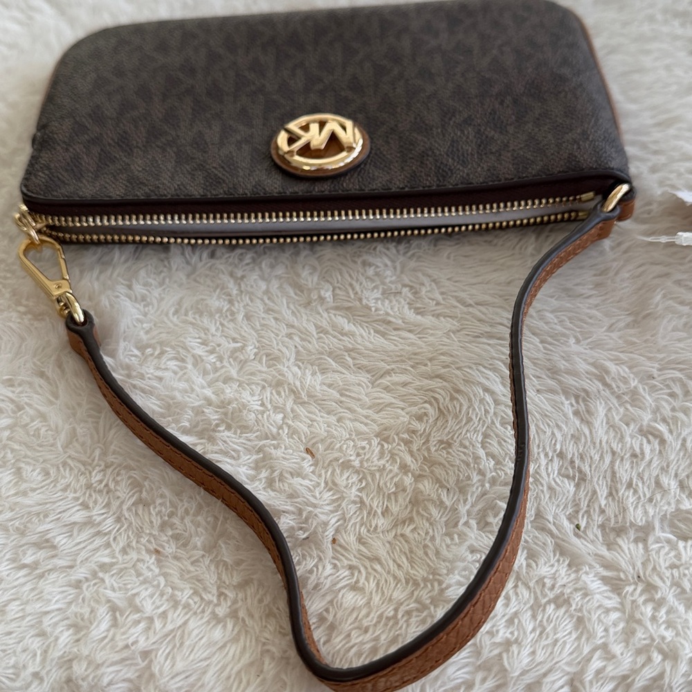Michael Kors Dark Brown Wristlet with Gold Logo - Picture 7 of 11